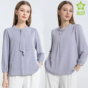 אופנה סיטונאי נשי פוליאסטר blusas אלגנטיות para mujer שיפון רופף שרוולים ארוכים חולצות משרד לנשים חולצות נשים