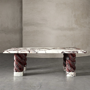 Sang trọng Rosso levanto cơ sở đá cẩm thạch bàn ăn đặt 6 ghế đá cẩm thạch bàn ăn - Product Image 1