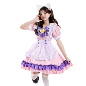 Disfraz de Cosplay de Sirvienta Japonesa, Vestido Lolita Rosa y Morado con Lazo, Disfraz de Alicia para Mujer, Ropa de Escenario Primavera 2025 - Product Image 3