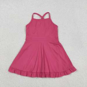 ชุดกีฬาโยคะสีชมพูสดสำหรับเด็กผู้หญิง RTS Summer รุ่นสีพื้น พร้อมกางเกงขาสั้นซับใน - Product Image 1