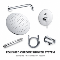 Système de douche pluie rond en chrome poli avec douchette à main et mitigeur encastré mural pour salles de bain modernes