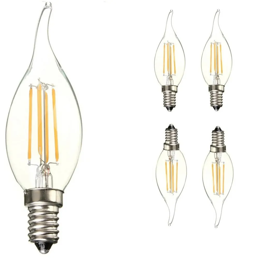 C35 cong tip LED bóng đèn dây tóc tiết kiệm năng lượng ấm trắng 4W Filament đèn nến cổ 40W bóng đèn sợi đốt tương đương (không mờ)