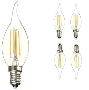 C35 Gebogen Tip Led Gloeilamp Energiebesparing Warm Wit 4W Filament Antieke Kaarslamp 40W Gloeilamp Equivalent (Geen Dim)