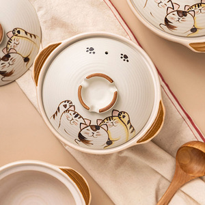 セラミックキャセロール手作り調理器具お粥ポット耐性 & 家庭用ふた付き - Product Image 3