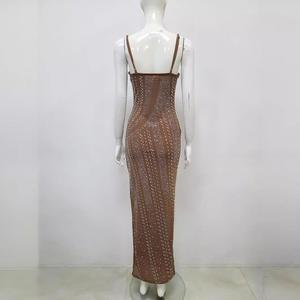 Hochwertige elegante Abend party Prom Kleid träger lose Perlen Strass Diamant Bodycon Casual Sommer rücken frei Stil Pailletten - Product Image 4