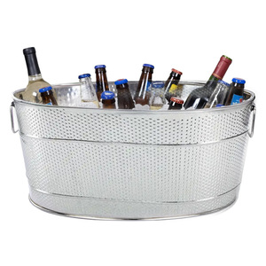Cubo de Hielo Metálico Grande para Bebidas, Tina Ovalada Galvanizada para Cerveza con Asas, Enfriador de Champán de Grado Comercial para Bar, KTV y Fiestas - Product Image 4