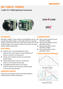 Nueva Cámara Industrial Original HIK ROBOT MV-CB016-10GC-C, Cámara a Color de 1.6MP, Nivel de Placa, Interfaz Gigabit Ethernet - Product Image 5