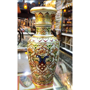 Vase décoratif en marbre artisanal Meenakari, design Art Déco, écologique, cadeau de mariage, Diwali, retraite, peint à la main - Product Image 2