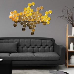 Autocollants muraux hexagonaux en acrylique en gros pour la décoration du salon, de la chambre et du bureau, miroirs réfléchissants - Product Image 2
