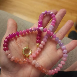 <span class=keywords><strong>Collana</strong></span> di Gemme di Giada <span class=keywords><strong>Rosa</strong></span> in Stile BUBBLEGUM BLISS, Perle di <span class=keywords><strong>Quarzo</strong></span> <span class=keywords><strong>Rosa</strong></span> 5*8mm, <span class=keywords><strong>Collana</strong></span> Artigianale con Perline per Donne e Ragazze, Gioielli da Vacanza - Product Image 6