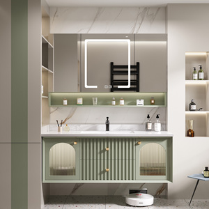 Mobile Bagno Sospeso Intelligente con Lavabo per <span class=keywords><strong>Bagni</strong></span> Piccoli 48-92 pollici, Mobile Lavabo Moderno Personalizzabile <span class=keywords><strong>in</strong></span> <span class=keywords><strong>Legno</strong></span> Massello per Hotel e Ville - Product Image 3
