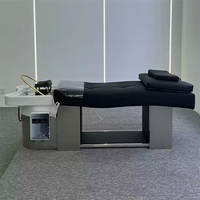 Lit de massage multifonctionnel pour salon de beauté avec hydrothérapie, LED et cadre en cuir et bois pour soins capillaires et spa