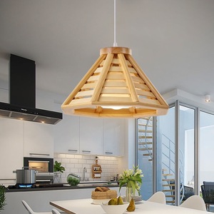 Lámpara Colgante de Techo Estilo Pagoda de Madera, LED E26, 3500K, Luz Blanca Cálida, para Sala de Estar, Tamaño Grande, Control Remoto, Altura Ajustable - Product Image 3