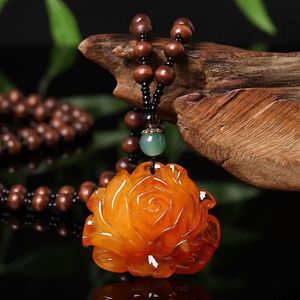 Trendy Resin Pendant Sweater <b>Chain</b> Vintage Amber Stones Natural Drop Carved Ethnic Style Buckle Necklaces for Luxury Gift - Product Image 1