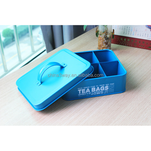 Scatola di <span class=keywords><strong>latta</strong></span> rettangolare personalizzata per bustine di tè e caffè con scomparti divisori cestino per bustine di tè in metallo - Product Image 2