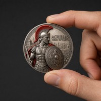 Pièce commémorative personnalisée en argent fin .999, motif 3D en relief de l'achille, héros de Troie, pièce de défi Cheval de Troie, pour cadeau de luxe