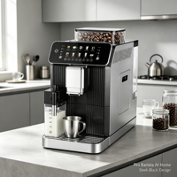 Cafetera Espresso Inteligente Portátil y Compacta Anbolife, Bomba Italiana, Pantalla Táctil, Jarra de Leche Desmontable, Molinillo Integrado, Acero Inoxidable