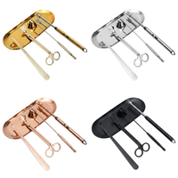Ensemble d'accessoires pour bougies de luxe en acier inoxydable doré, 4 pièces, avec plateau, étiquette privée, vente en gros, kit d'entretien des bougies, boîte cadeau