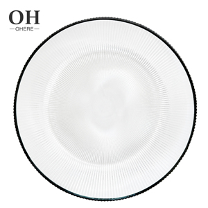 Assiette de présentation en verre de luxe de 13 pouces pour mariage assiette transparente avec jante or/noir/argent verrerie en gros - Product Image 4