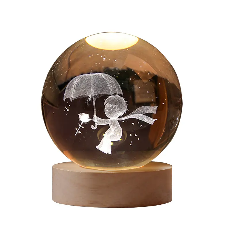 Сферический хрустальный шар с лазерной гравировкой на заказ, прозрачная светящаяся музыкальная шкатулка принца и принцессы, подарок на день рождения