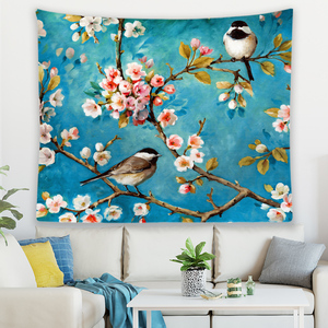 Aquarelle Fleur <span class=keywords><strong>Vintage</strong></span> Oiseau <span class=keywords><strong>Bleu</strong></span> Rose Transparent Fleurs Imprimé 3D Polyester <span class=keywords><strong>Tapisserie</strong></span> - Product Image 6
