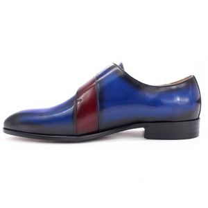Zapatos de Negocios para Hombre con Cubierta de Cuero Azul, Hebilla Doble Monk, Punta Puntiaguda, Aumentan la Estatura, Modernos y Elegantes - Product Image 6
