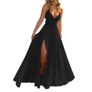 اسيوي الصيف للنساء عبر الحدود أزياء فستان طويل عارضة حزب الصلبة فتحة رقبة V عارية الظهر التعادل فستان حزام عادي - Product Image 5