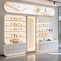 Comptoir de présentation de cosmétiques de luxe léger en verre, table de présentation de parfums, mobilier de présentation sur mesure pour salon de beauté et soins de la peau
