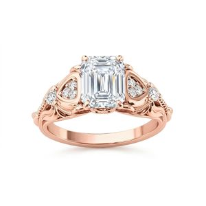 SGARIT custom Vintage 14K Rose Gold Emerald Cut 2ct Diamond Engagement <b>Ring</b> With Floral Side Accents Women's <b>Fine</b> Jewelry - Product Image 1