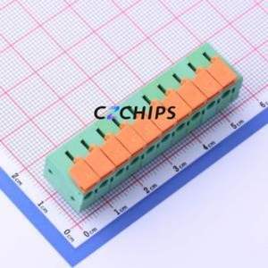 JL142R-50810GA1 Spring Terminal Block Bent Lead Through Hole,P=5.08mm Connector 1x10P 5.08mm Green Right Angle Insert - Product Image 1