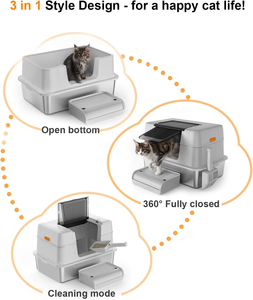 Caja de arena para gatos de acero inoxidable al por mayor de fábrica, diseño mínimo, entrada lateral semicerrada, bandeja portátil de fácil limpieza - Product Image 6