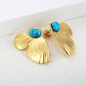 Pendientes de flor dorados con engaste de perlas para mujer, regalo, joyería de moda - Product Image 4