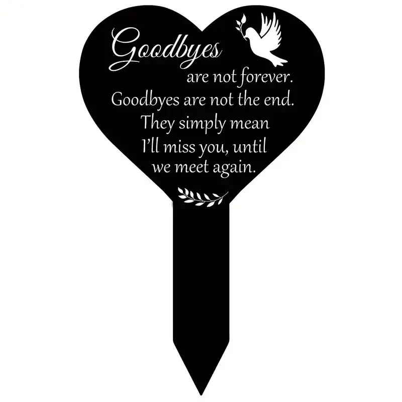 Placa en forma de corazón acrílico Tombstone Black Memorial Garden stake tumba impermeable cementerio Decoración