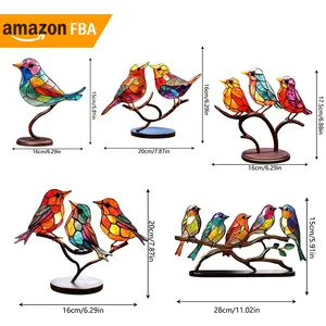 Stained Birds On Branch Desktop Ornaments 2023 New Hummingbird