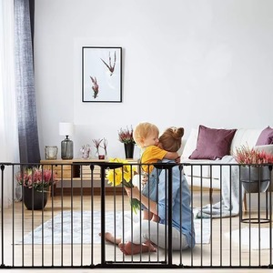 Barrière <span class=keywords><strong>de</strong></span> sécurité pour foyer en métal, clôture <span class=keywords><strong>de</strong></span> cheminée autoportante, barrière anti-brûlure pour bébé et animaux domestiques avec porte d'accès - Product Image 5