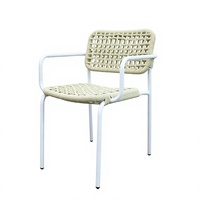 Chaise de bistrot en aluminium moderne empilable et portable pour l'extérieur, idéale pour la cour, avec dossier en corde