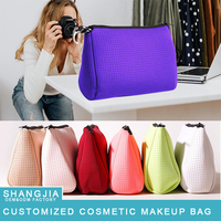 Néoprène Voyage Zipper Cosmétique Sacs Cas Bleu Étanche Cosmétique Sac De Toilette Voyage Sac Avec Crochet Suspendu