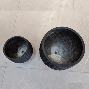 Béton Nordique Rond <span class=keywords><strong>Noir</strong></span> Ovale Grand Ciment Extérieur Jardinières Pots De Fleurs Pour Plantes D'intérieur - Product Image 4