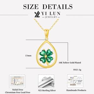 925 perak murni 18K berlapis emas empat daun semanggi liontin kalung hijau zirkonia hadiah mewah perhiasan untuk wanita beruntung pesona - Product Image 6