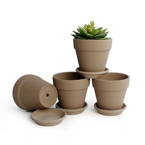 Pot d'intérieur créatif en terre cuite de 4 pouces, pot de fleur d'orchidée émaillée en argile, pot succulent de couleur grise avec plateau d'intérieur, offre spéciale - Product Image 2