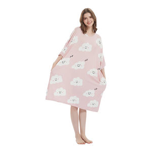 Nuage rose personnalisé conçoit l'été Cool écologique plante douce viscose tissu robe de nuit robe surdimensionné sommeil t-shirt - Product Image 5