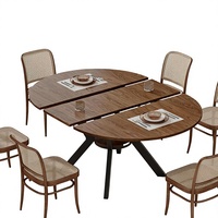 Table à manger ovale extensible de 42 à 58 pouces avec étagère de rangement intégrée, pieds en métal, gain de place pour 6 personnes