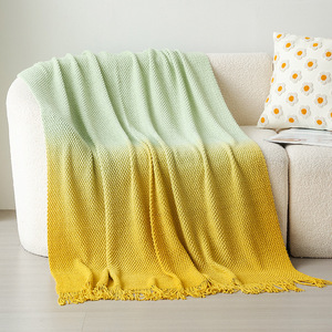 FF6263 Plaid tricoté <span class=keywords><strong>dégradé</strong></span> pour la décoration intérieure avec franges à pompons, couverture douillette tissée style bohème pour canapé et lit - Product Image 4