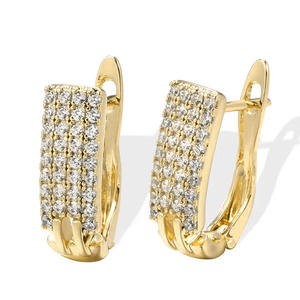 Pendientes de Aro de Oro Sólido de 18K de Lujo con Diamantes Redondos de Corte Brillante en Pavé para Mujer, Uso Diario, Estilo Geométrico - Product Image 1