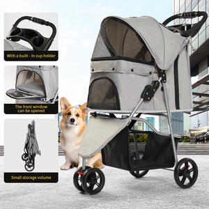 Venda quente Dobrável Pet Stroller Cinza 3 Rodas Pet Passeando Carrinho com Cesta De Armazenamento e Copo Titular - Product Image 1