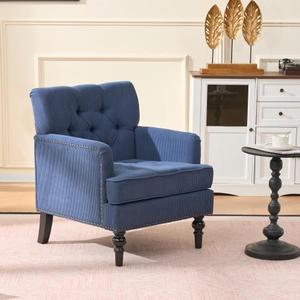 Fauteuil club moderne capitonné et rembourré avec boutons, idéal pour chambre et salon - Product Image 1