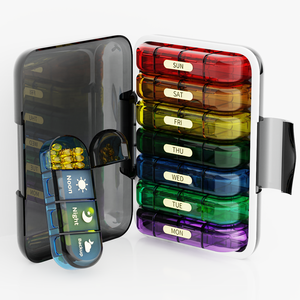 Gujia Portapillole Da Viaggio, Organizador <span class=keywords><strong>de</strong></span> Pastillas Semanal con 28 Compartimentos, Tapa Abatible <span class=keywords><strong>de</strong></span> PP y ABS, Ecológico, para Uso Semanal, <span class=keywords><strong>de</strong></span> Silicona - Product Image 1