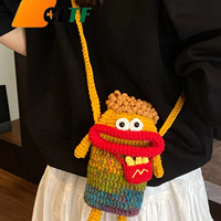 Sac bandoulière tricoté à la main en forme de bouche de saucisse, porte-monnaie, sac de téléphone portable au crochet, sac fini pour femme, style dessin animé mignon et original