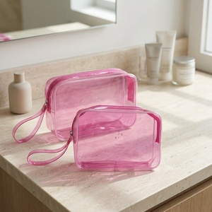 Waterproof Female Girls Reusable Eco <strong>Make</strong> <strong>up</strong> Bags Pvc Clear Zipper Bag Pink Transparent Customized Custom Zipper <strong>Pouch</strong> Lady OEM - Product Image 4