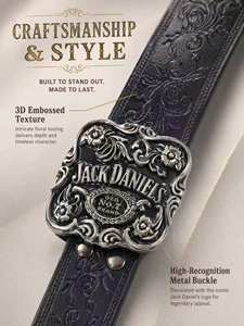Hebilla de cinturón ancha de aleación con grabado floral retro <span class=keywords><strong>Jack</strong></span> <span class=keywords><strong>Daniel</strong></span>'s No.7, accesorio vaquero de cuero negro completo para hombre y mujer - Product Image 4